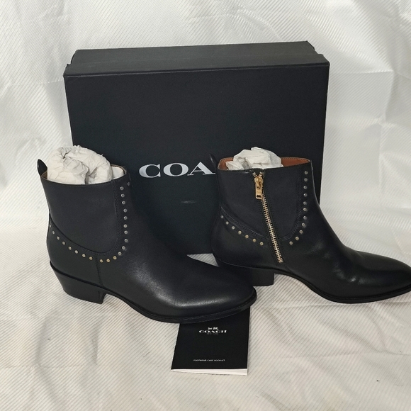 Coach Eva Stacked Black Leather Booties Size 7B - Picture 4 of 8